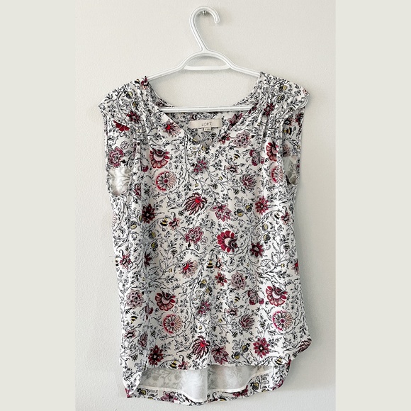 Loft Floral Sleeveless Blouse with Ruffled Shoulders - S - Picture 1 of 4